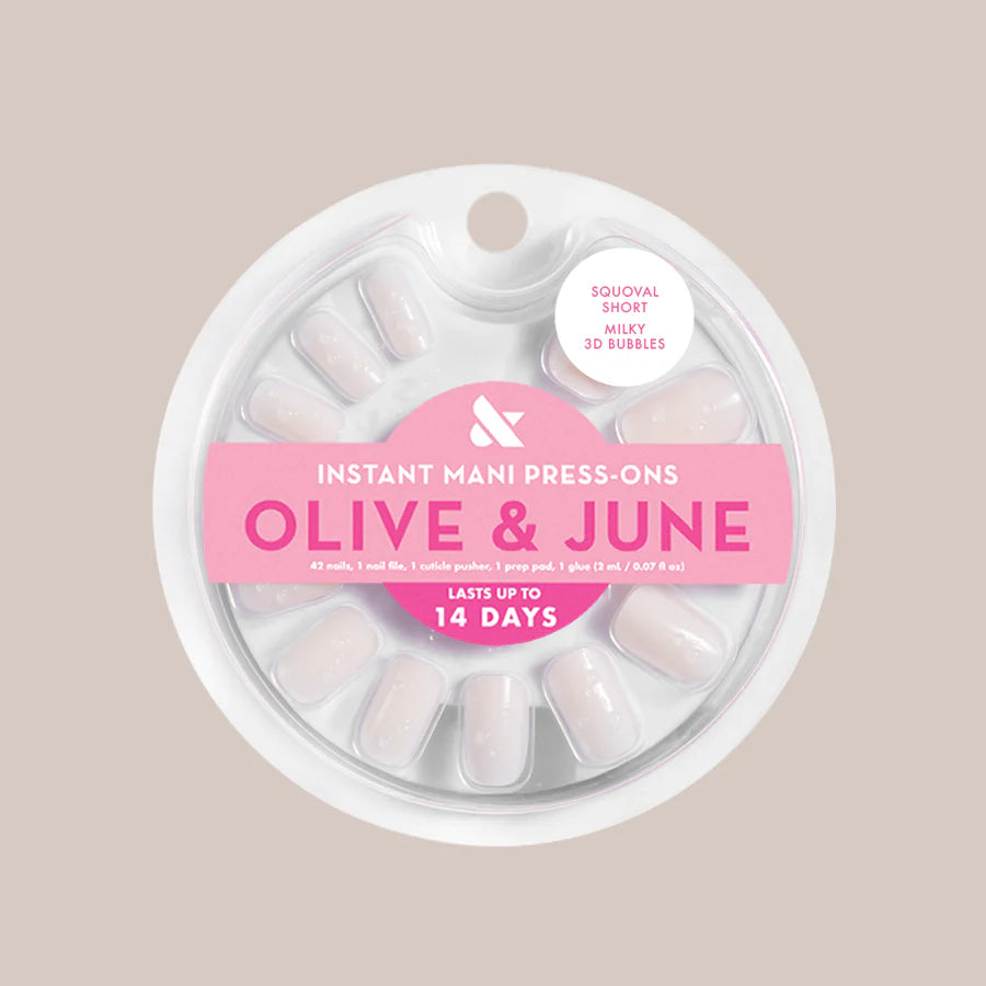 Milky 3D Bubbles - Press-On | Short | Squoval